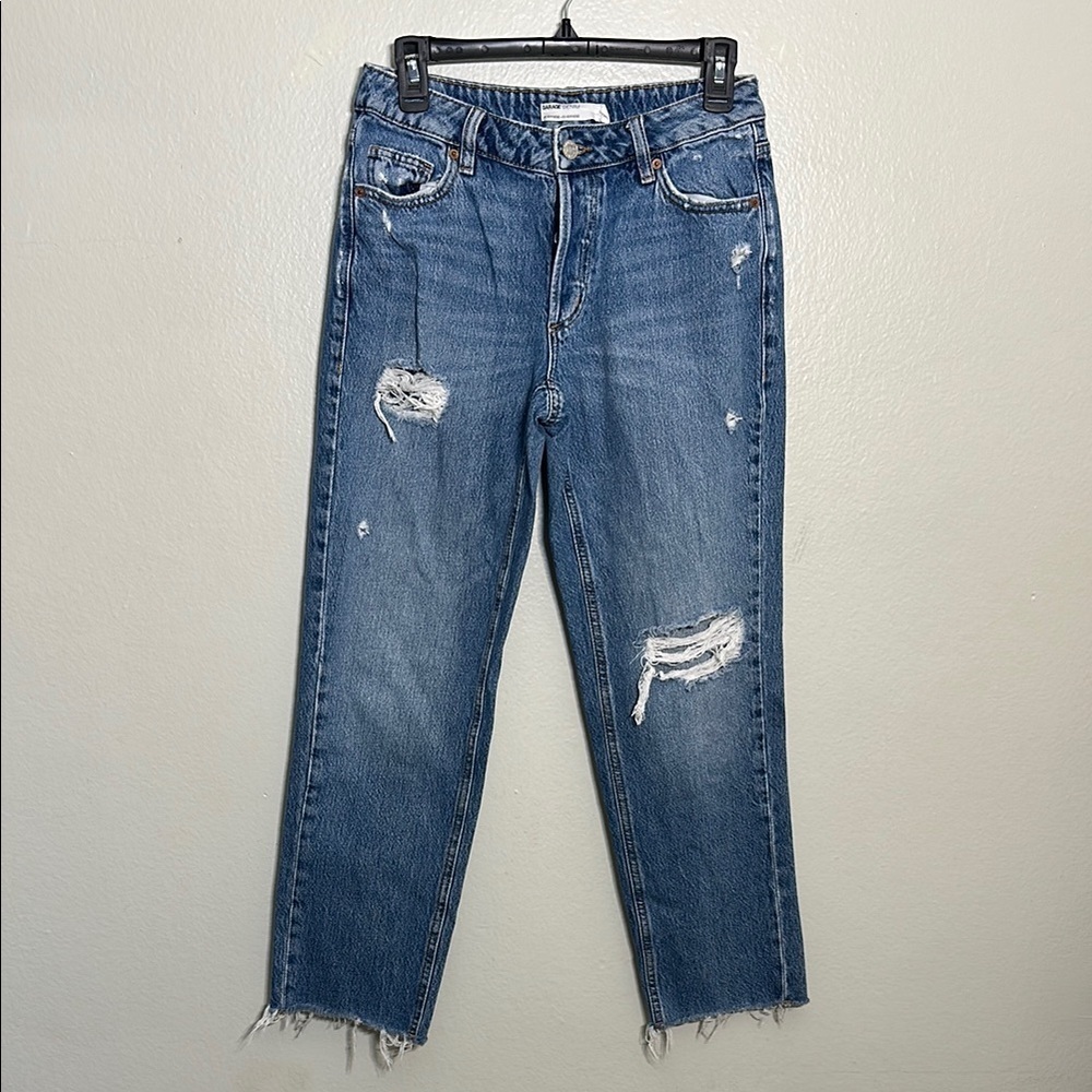 Garage Blue Ankle Cropped Jeans with Distressed Details
